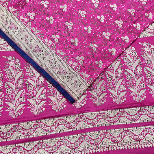 Indian Vintage Sari Magenta Heavy Pure Satin Silk Woven Banarasi Brocade Saree Zari 5Yd Ethnic Dress making Crafting Bollywood