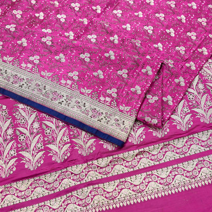Indian Vintage Sari Magenta Heavy Pure Satin Silk Woven Banarasi Brocade Saree Zari 5Yd Ethnic Dress making Crafting Bollywood