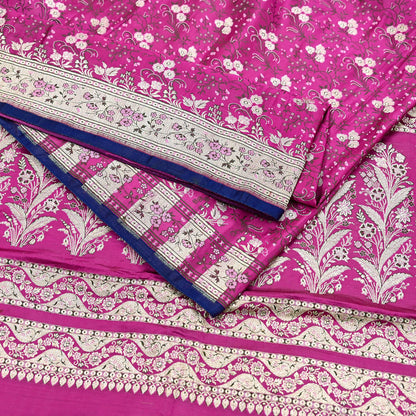 Indian Vintage Sari Magenta Heavy Pure Satin Silk Woven Banarasi Brocade Saree Zari 5Yd Ethnic Dress making Crafting Bollywood