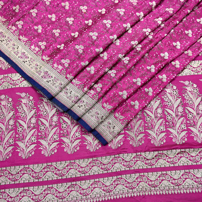 Indian Vintage Sari Magenta Heavy Pure Satin Silk Woven Banarasi Brocade Saree Zari 5Yd Ethnic Dress making Crafting Bollywood