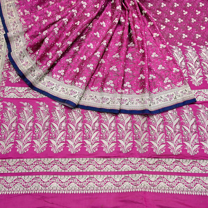 Indian Vintage Sari Magenta Heavy Pure Satin Silk Woven Banarasi Brocade Saree Zari 5Yd Ethnic Dress making Crafting Bollywood