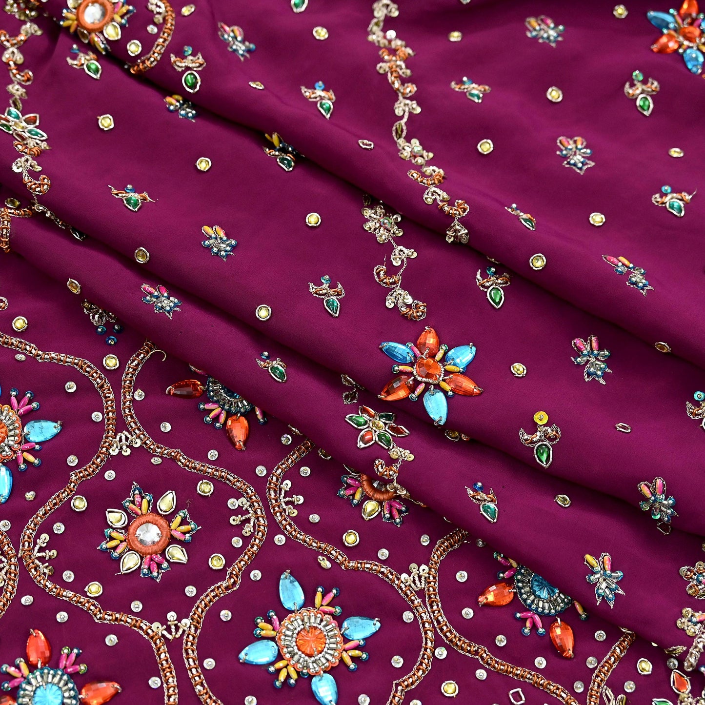 Indian Vintage Heavy Maroon Dupatta Pure Crepe Silk Long Stole Hand Embroidered Scarves Dabka Zardozi Zari Scarves Wedding/ Bridal Veil