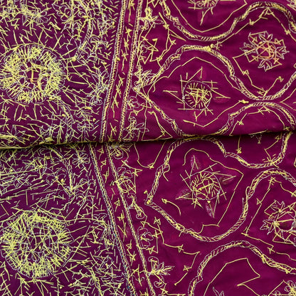 Indian Vintage Heavy Maroon Dupatta Pure Crepe Silk Long Stole Hand Embroidered Scarves Dabka Zardozi Zari Scarves Wedding/ Bridal Veil