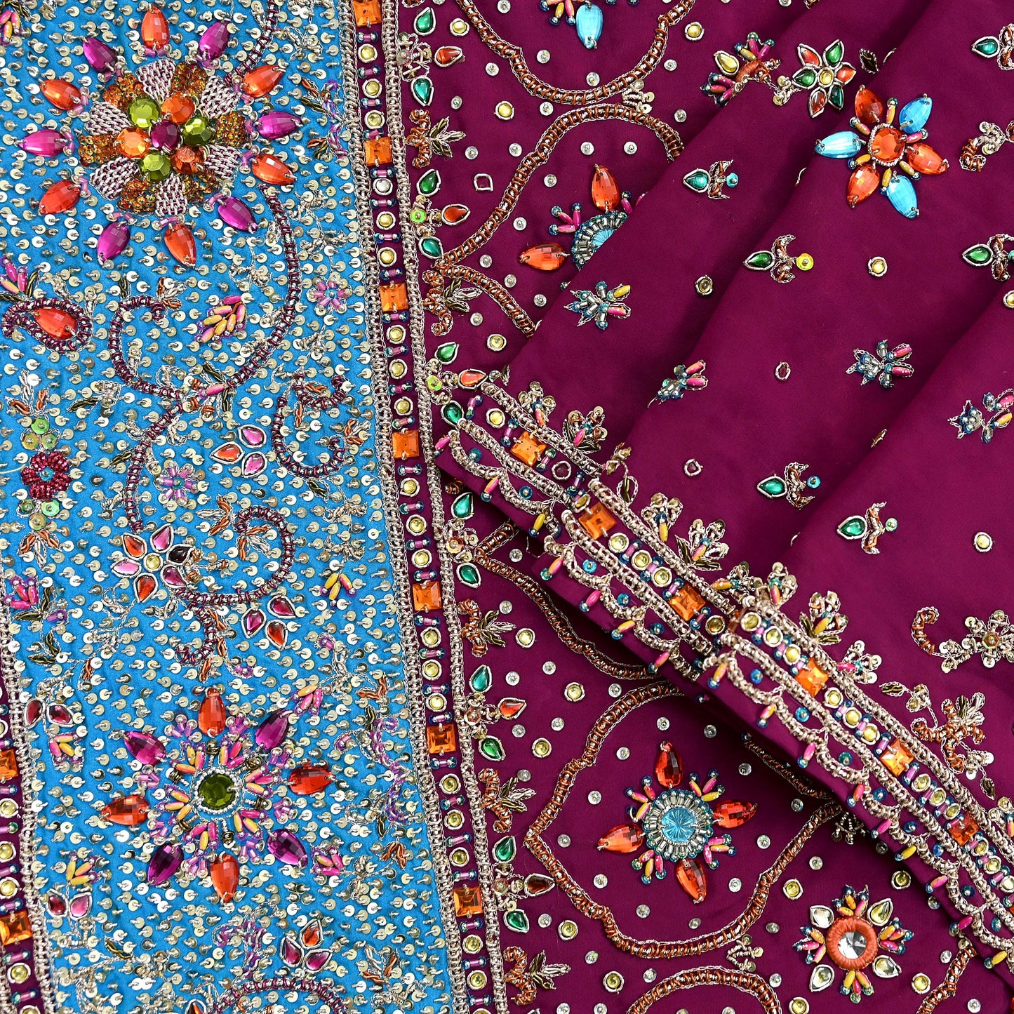 Indian Vintage Heavy Maroon Dupatta Pure Crepe Silk Long Stole Hand Embroidered Scarves Dabka Zardozi Zari Scarves Wedding/ Bridal Veil