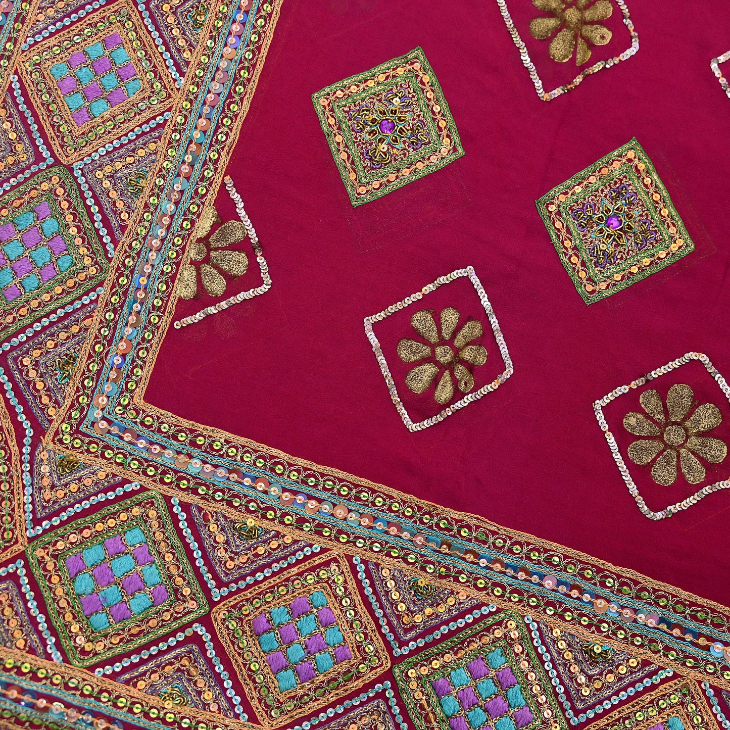 Indian Vintage Heavy Bridal Dupatta Pink Pure Georgette Silk Long Stole Hand Embroidered Scarf Zardozi/Dabka Zari Wedding/Party Dupatta