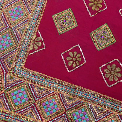 Indian Vintage Heavy Bridal Dupatta Pink Pure Georgette Silk Long Stole Hand Embroidered Scarf Zardozi/Dabka Zari Wedding/Party Dupatta