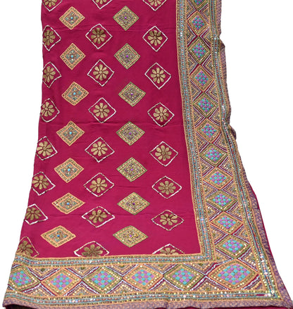 Indian Vintage Heavy Bridal Dupatta Pink Pure Georgette Silk Long Stole Hand Embroidered Scarf Zardozi/Dabka Zari Wedding/Party Dupatta