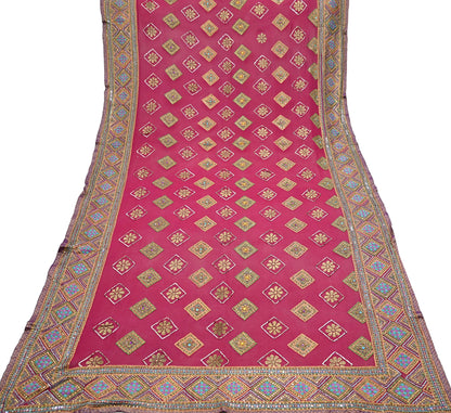 Indian Vintage Heavy Bridal Dupatta Pink Pure Georgette Silk Long Stole Hand Embroidered Scarf Zardozi/Dabka Zari Wedding/Party Dupatta