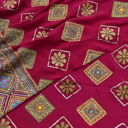 Indian Vintage Heavy Bridal Dupatta Pink Pure Georgette Silk Long Stole Hand Embroidered Scarf Zardozi/Dabka Zari Wedding/Party Dupatta