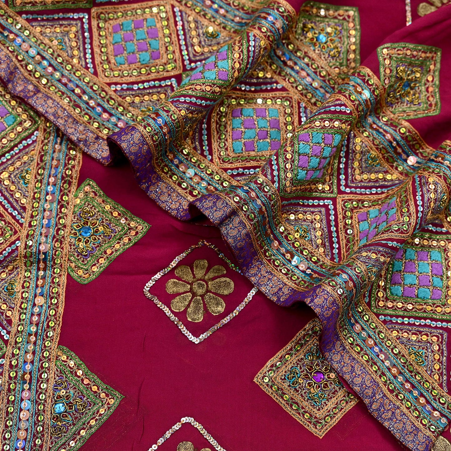 Indian Vintage Heavy Bridal Dupatta Pink Pure Georgette Silk Long Stole Hand Embroidered Scarf Zardozi/Dabka Zari Wedding/Party Dupatta