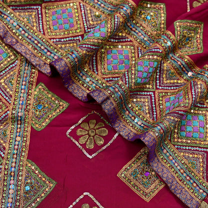 Indian Vintage Heavy Bridal Dupatta Pink Pure Georgette Silk Long Stole Hand Embroidered Scarf Zardozi/Dabka Zari Wedding/Party Dupatta