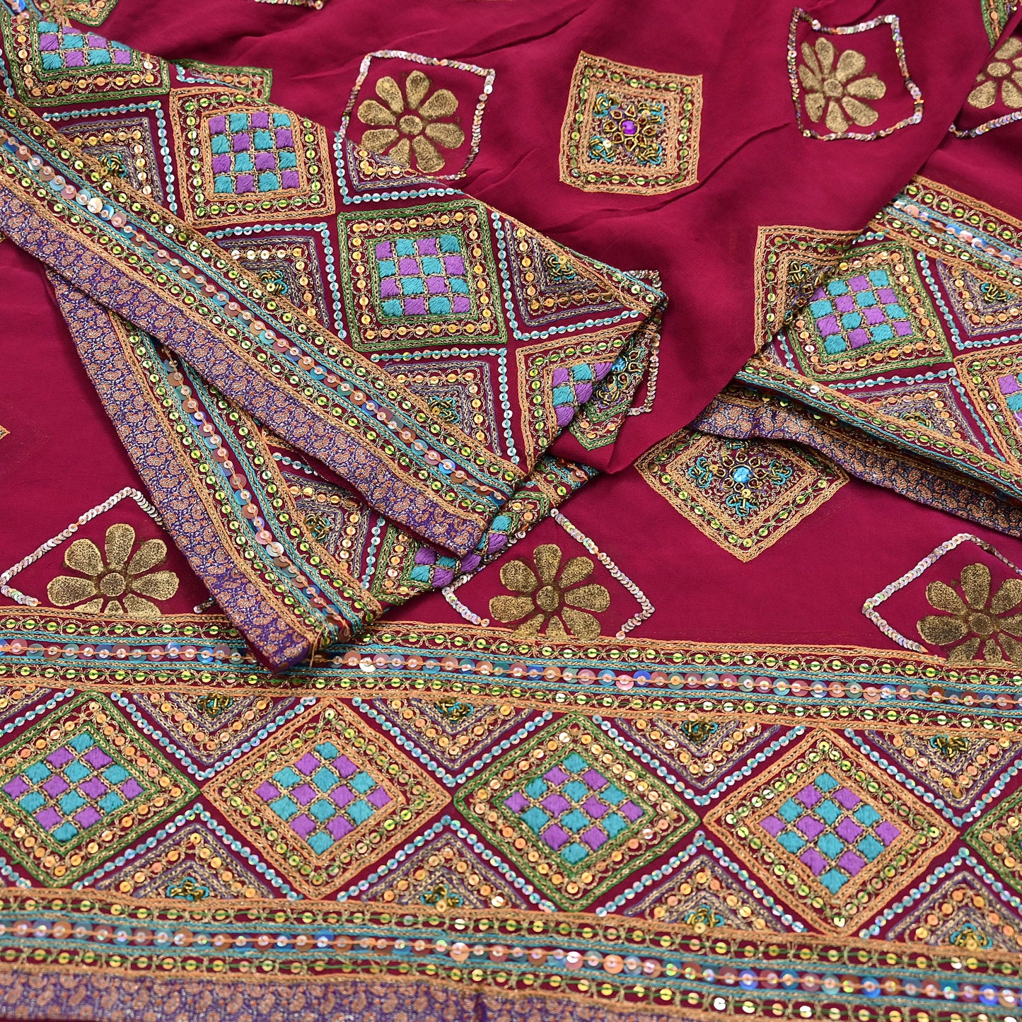 Indian Vintage Heavy Bridal Dupatta Pink Pure Georgette Silk Long Stole Hand Embroidered Scarf Zardozi/Dabka Zari Wedding/Party Dupatta