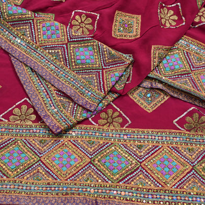 Indian Vintage Heavy Bridal Dupatta Pink Pure Georgette Silk Long Stole Hand Embroidered Scarf Zardozi/Dabka Zari Wedding/Party Dupatta