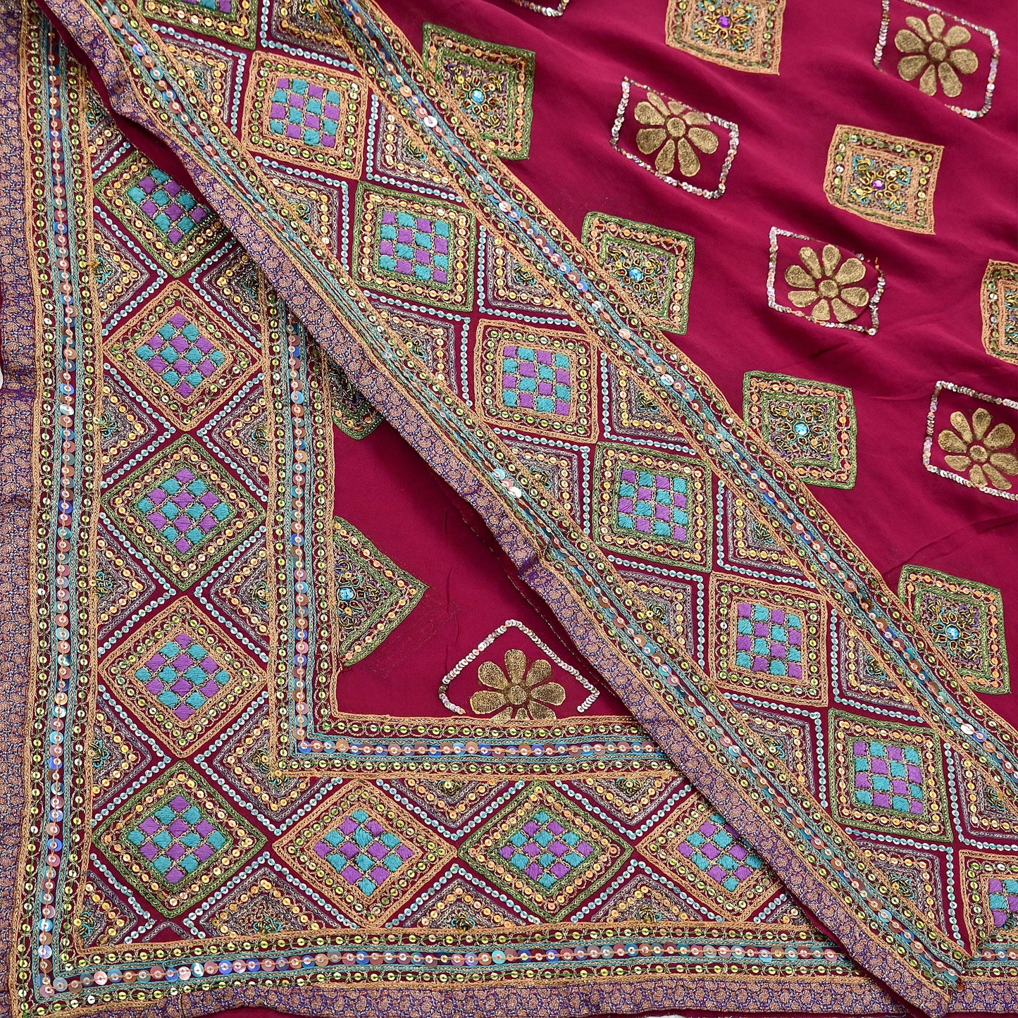 Indian Vintage Heavy Bridal Dupatta Pink Pure Georgette Silk Long Stole Hand Embroidered Scarf Zardozi/Dabka Zari Wedding/Party Dupatta