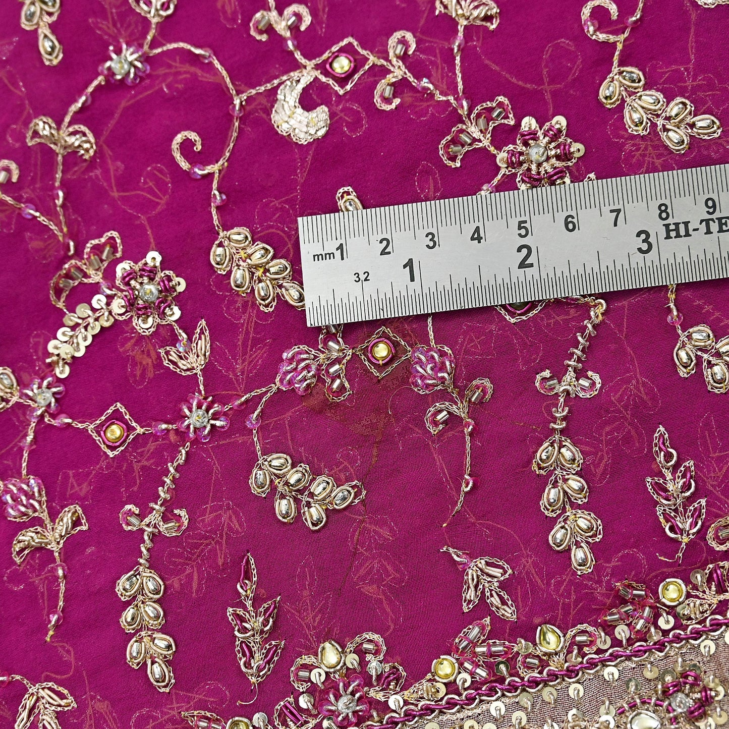 Indian Vintage Heavy Rani Pink Bridal Dupatta Pure Georgette Silk Hand Embroidered Zardozi, Dabka, Zari Work Party Wear Long Stole