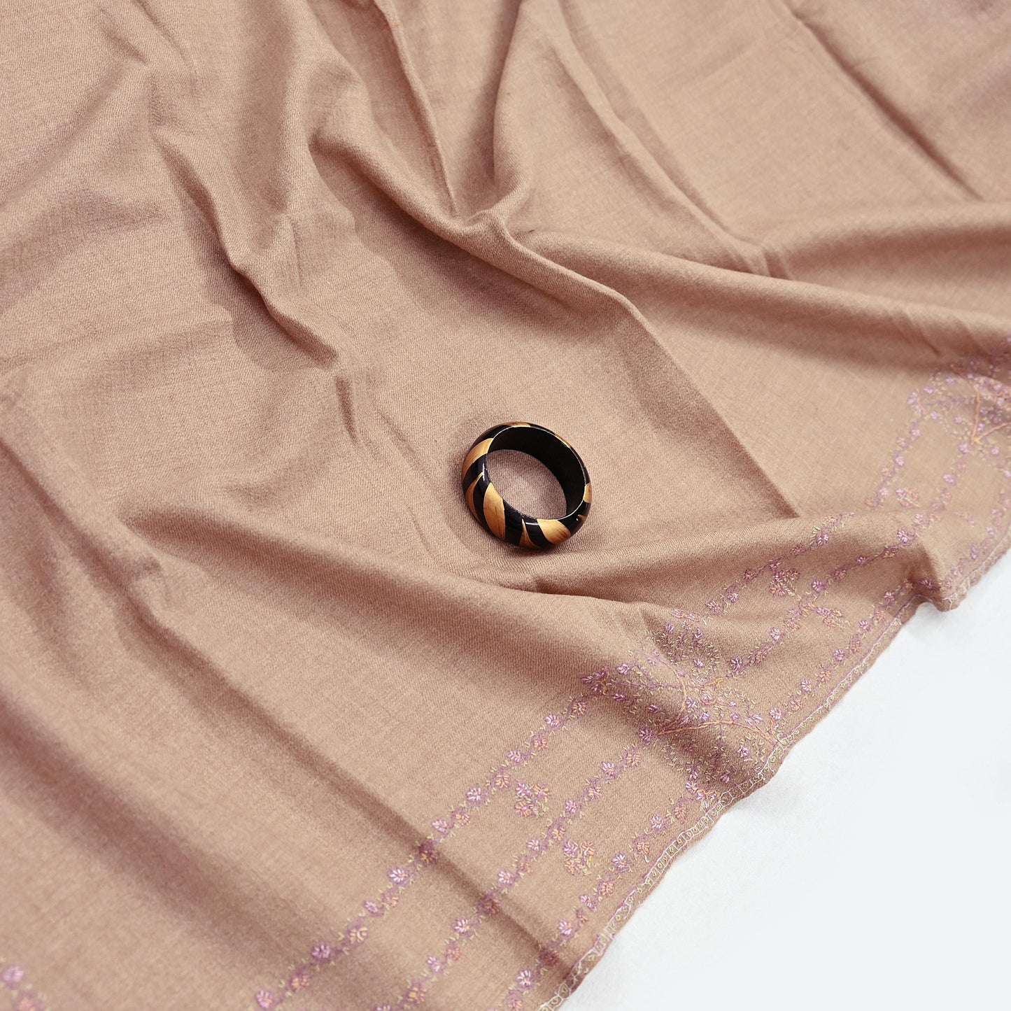 Indian Vintage Beige Shawl Pure Woolen Handmade Suzani Long Throw Stole Warm Floral Design Soft Soft Cozy