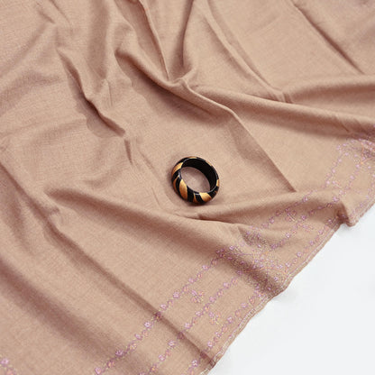 Indian Vintage Beige Shawl Pure Woolen Handmade Suzani Long Throw Stole Warm Floral Design Soft Soft Cozy