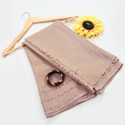 Indian Vintage Beige Shawl Pure Woolen Handmade Suzani Long Throw Stole Warm Floral Design Soft Soft Cozy