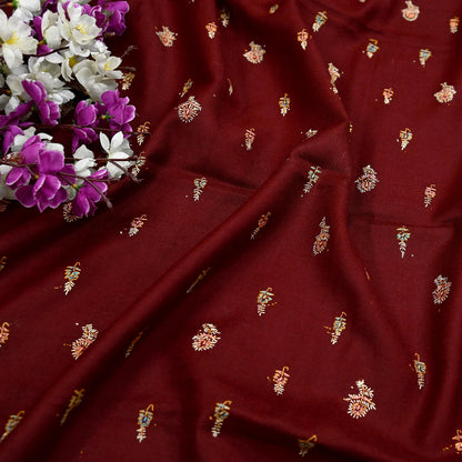 Indian Vintage Maroon Wool Shawl Hand-Embroidered Suzani Stole Pure Wool Wrap warm soft floral design