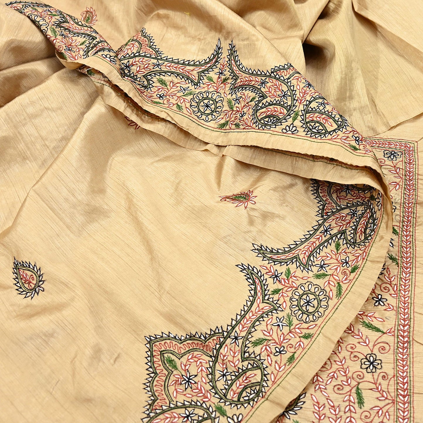 Indian Vintage Sari Beige Artificial Silk Hand Embroidered Sarees Craft Fabric 5yd Sewing Soft Dress Making Crafting Upcycle Quilting