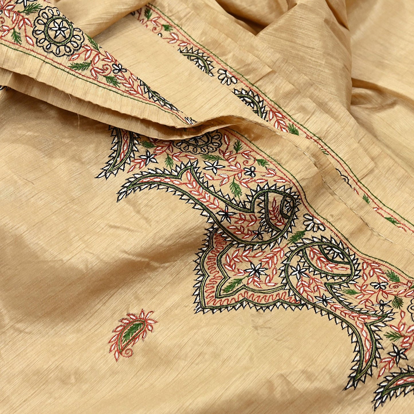 Indian Vintage Sari Beige Artificial Silk Hand Embroidered Sarees Craft Fabric 5yd Sewing Soft Dress Making Crafting Upcycle Quilting