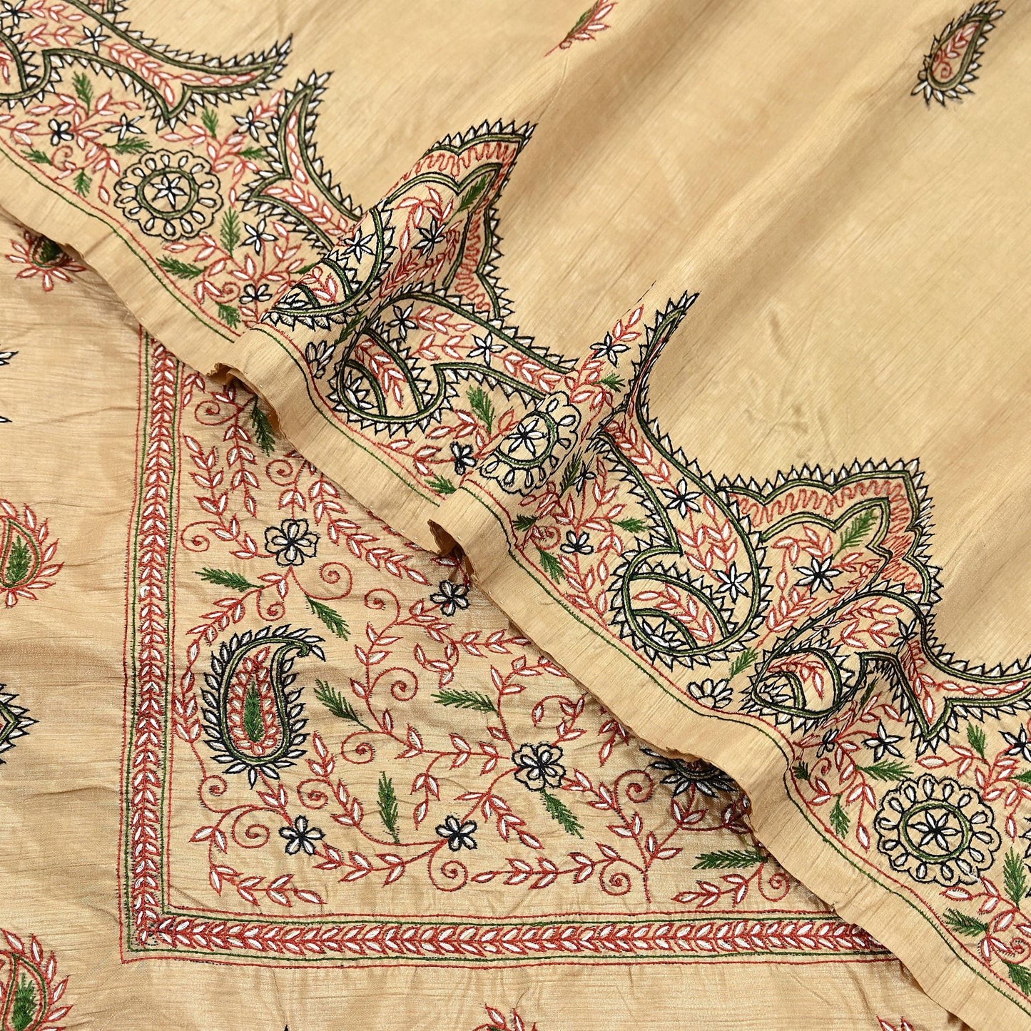 Indian Vintage Sari Beige Artificial Silk Hand Embroidered Sarees Craft Fabric 5yd Sewing Soft Dress Making Crafting Upcycle Quilting