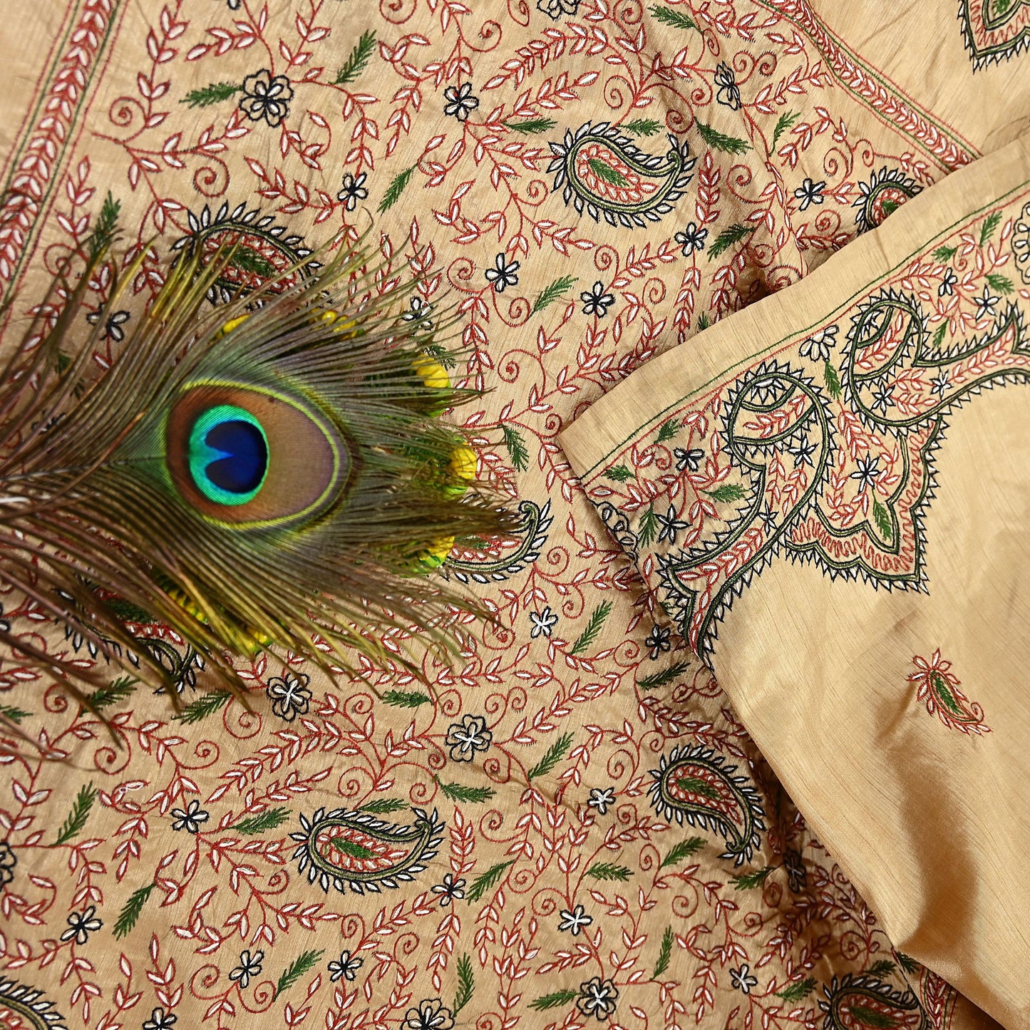 Indian Vintage Sari Beige Artificial Silk Hand Embroidered Sarees Craft Fabric 5yd Sewing Soft Dress Making Crafting Upcycle Quilting