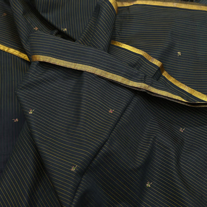 Indian Vintage Sari Pink & Black Mysore Silk Hand Woven Saree with Zari Border 5 Yards Soft Craft Fabric Upcycle, Quilting, Dressmaking