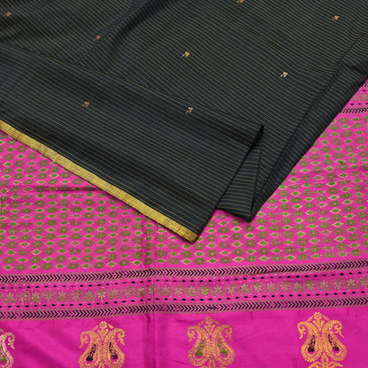 Indian Vintage Sari Pink & Black Mysore Silk Hand Woven Saree with Zari Border 5 Yards Soft Craft Fabric Upcycle, Quilting, Dressmaking