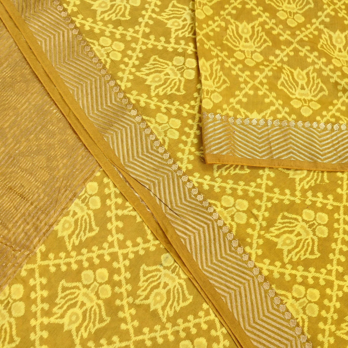 Indian Vintage Sari chanderi Silk Bagru Printed Saree 5Yd Fabric Floral Soft Zari Border Ethnic Upcycle Crafting Dress making