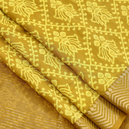 Indian Vintage Sari chanderi Silk Bagru Printed Saree 5Yd Fabric Floral Soft Zari Border Ethnic Upcycle Crafting Dress making