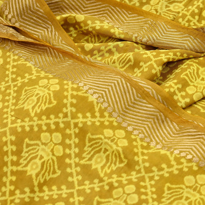 Indian Vintage Sari chanderi Silk Bagru Printed Saree 5Yd Fabric Floral Soft Zari Border Ethnic Upcycle Crafting Dress making