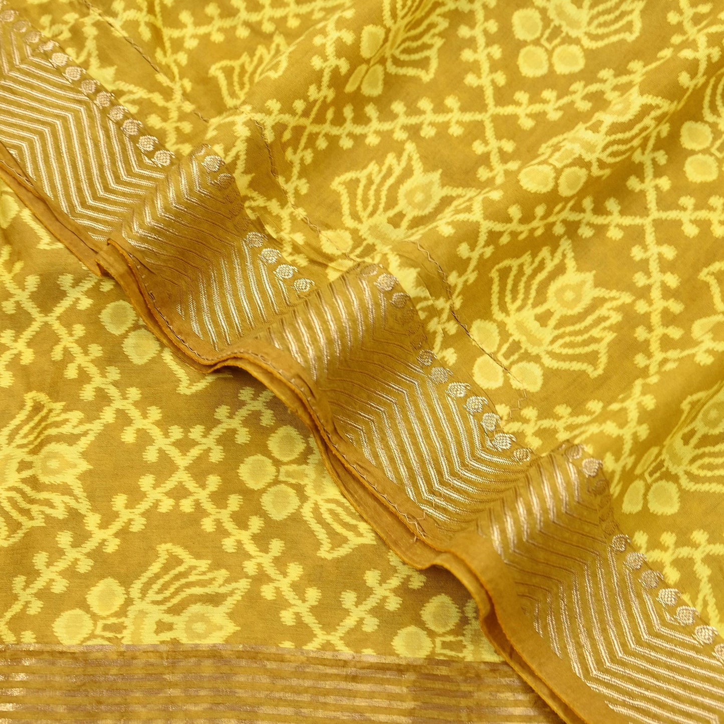 Indian Vintage Sari chanderi Silk Bagru Printed Saree 5Yd Fabric Floral Soft Zari Border Ethnic Upcycle Crafting Dress making