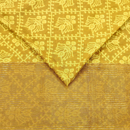 Indian Vintage Sari chanderi Silk Bagru Printed Saree 5Yd Fabric Floral Soft Zari Border Ethnic Upcycle Crafting Dress making