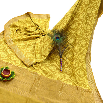 Indian Vintage Sari chanderi Silk Bagru Printed Saree 5Yd Fabric Floral Soft Zari Border Ethnic Upcycle Crafting Dress making