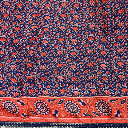 Indian Vintage Sari Peach & Blue Artificial silk Printed Sarees 5yd Craft Fabric Sewing Floral Soft Dress making Quilting Crafting Upcycle