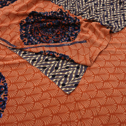 Indian Vintage Sari Brown & Orange Pure Crepe Silk Hand Embroidered Saree 5yd Sewing Floral Craft Sequins Dress making Crafting Quilting