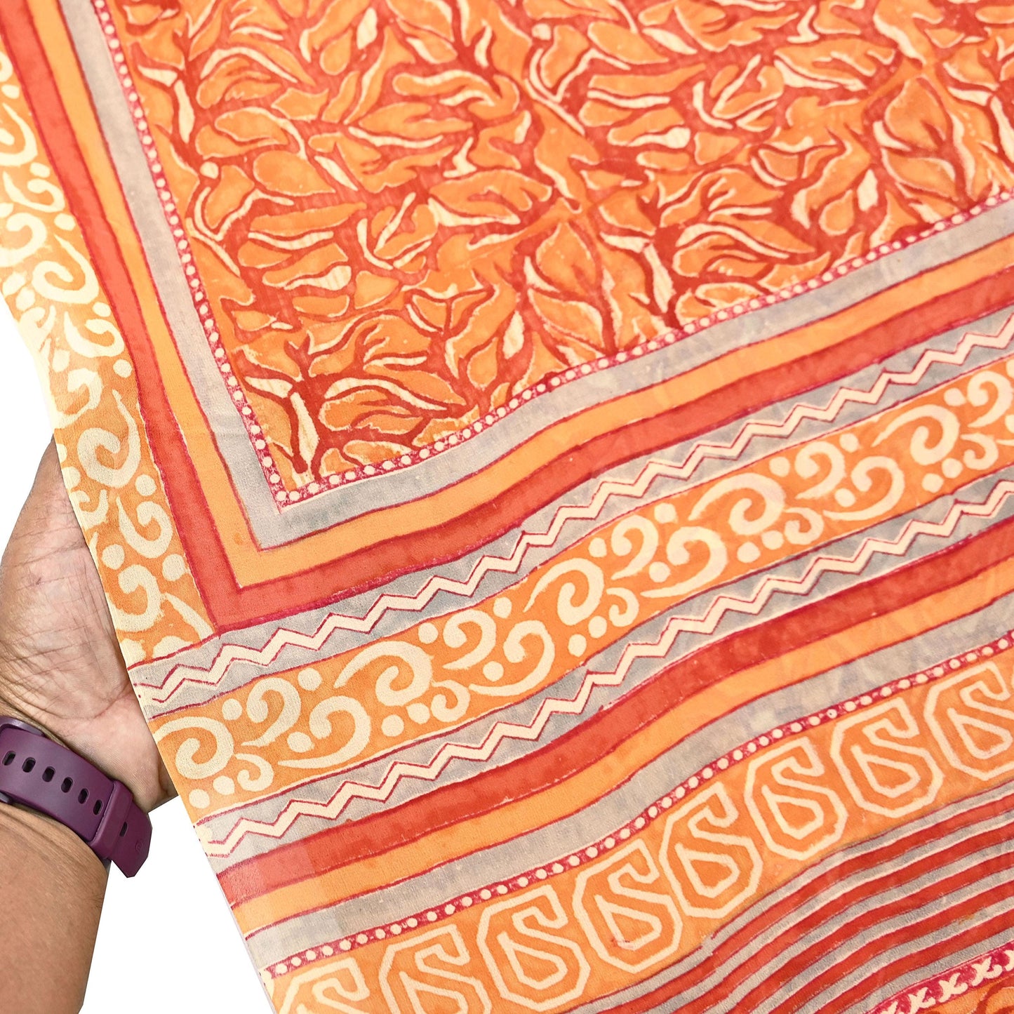 Indian Vintage Sari Orange & Saffron Pure Georgette Silk Printed Sarees 6Yd Craft Fabric Sewing Quilting Crafting Dress Making