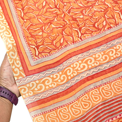 Indian Vintage Sari Orange & Saffron Pure Georgette Silk Printed Sarees 6Yd Craft Fabric Sewing Quilting Crafting Dress Making