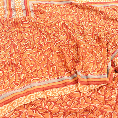 Indian Vintage Sari Orange & Saffron Pure Georgette Silk Printed Sarees 6Yd Craft Fabric Sewing Quilting Crafting Dress Making