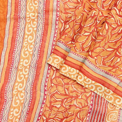 Indian Vintage Sari Orange & Saffron Pure Georgette Silk Printed Sarees 6Yd Craft Fabric Sewing Quilting Crafting Dress Making
