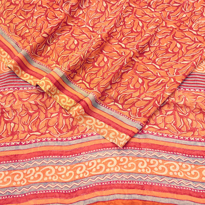 Indian Vintage Sari Orange & Saffron Pure Georgette Silk Printed Sarees 6Yd Craft Fabric Sewing Quilting Crafting Dress Making