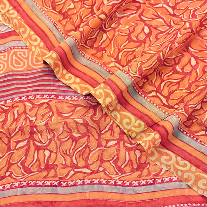Indian Vintage Sari Orange & Saffron Pure Georgette Silk Printed Sarees 6Yd Craft Fabric Sewing Quilting Crafting Dress Making
