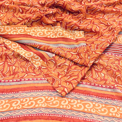 Indian Vintage Sari Orange & Saffron Pure Georgette Silk Printed Sarees 6Yd Craft Fabric Sewing Quilting Crafting Dress Making
