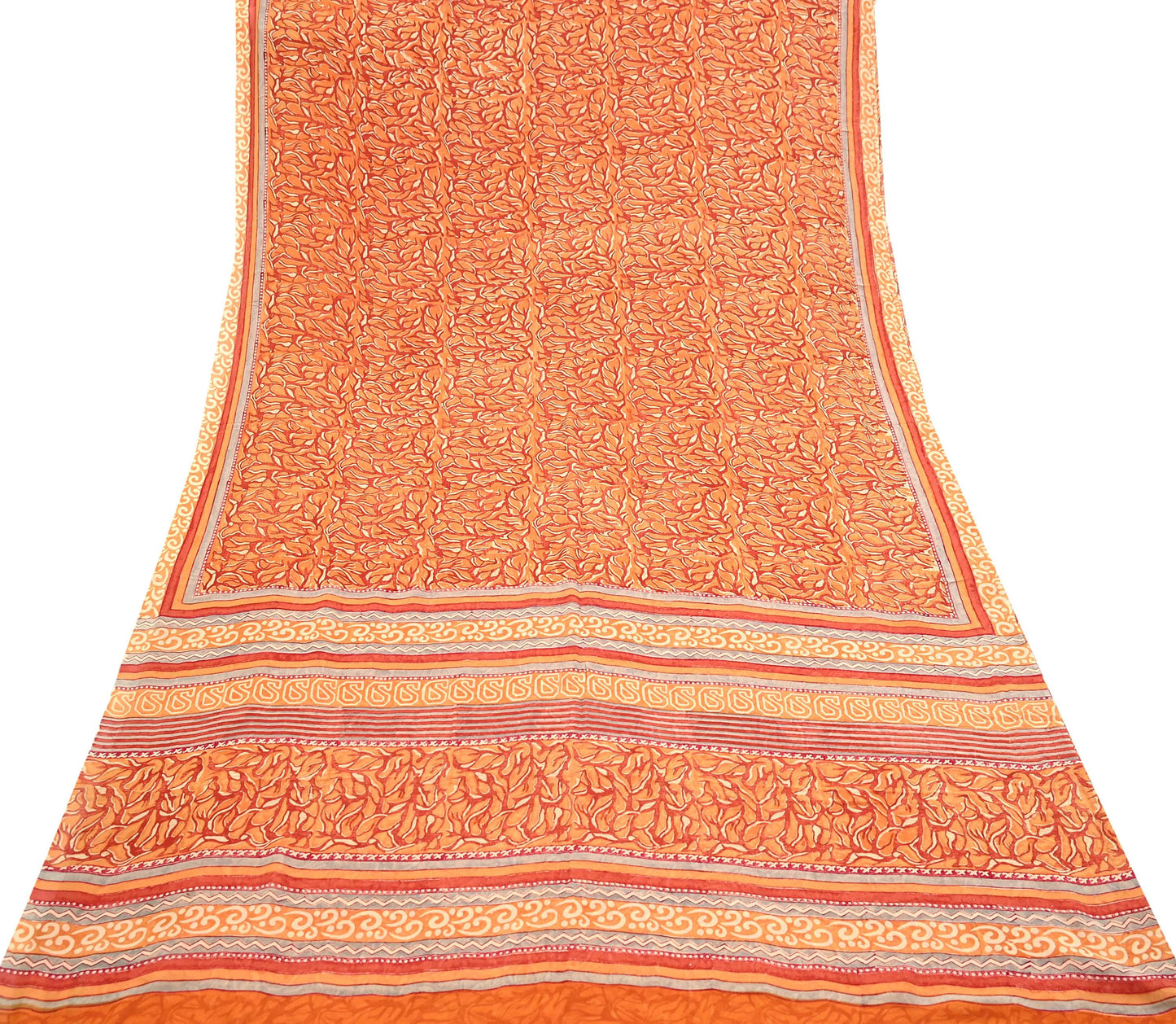Indian Vintage Sari Orange & Saffron Pure Georgette Silk Printed Sarees 6Yd Craft Fabric Sewing Quilting Crafting Dress Making