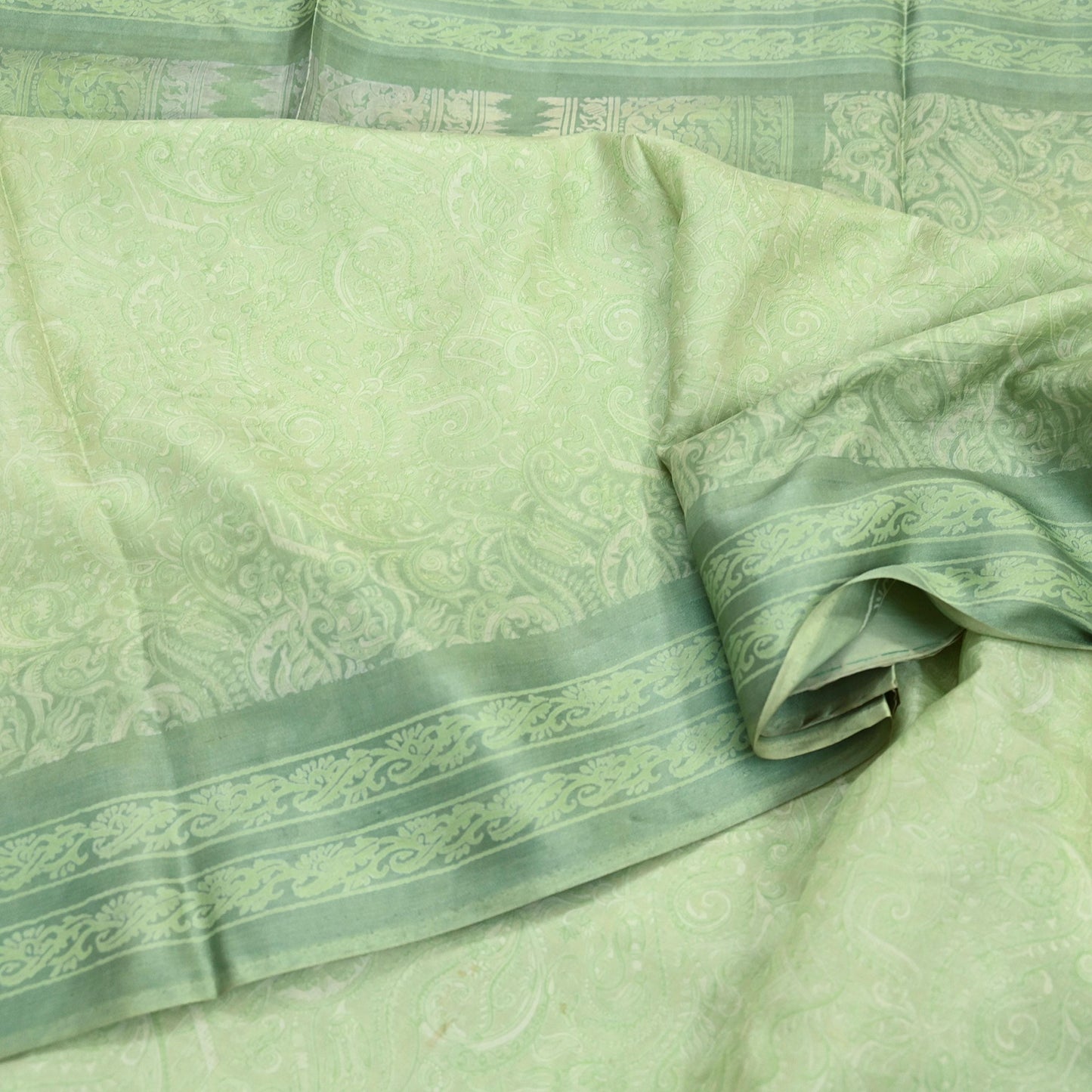 Indian Vintage Sari Green Pure Silk Printed Sarees 5yd Sewing Craft Fabric Dress Making  Soft Floral Wrap Upcycle Used Quilting Crafting