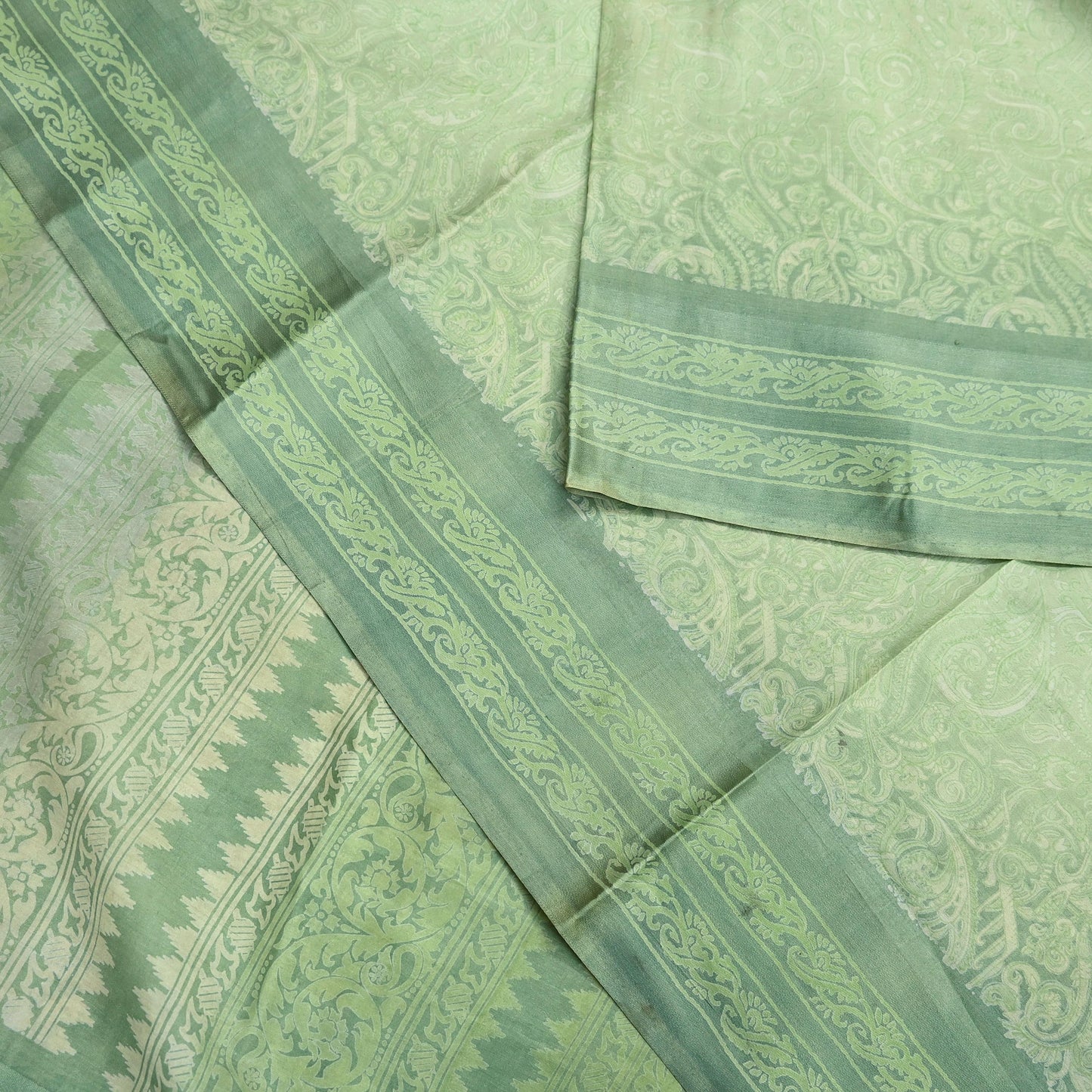Indian Vintage Sari Green Pure Silk Printed Sarees 5yd Sewing Craft Fabric Dress Making  Soft Floral Wrap Upcycle Used Quilting Crafting