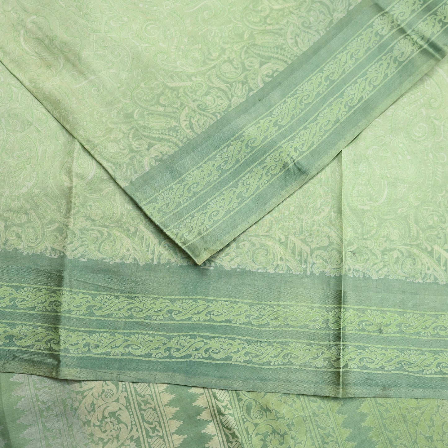 Indian Vintage Sari Green Pure Silk Printed Sarees 5yd Sewing Craft Fabric Dress Making  Soft Floral Wrap Upcycle Used Quilting Crafting