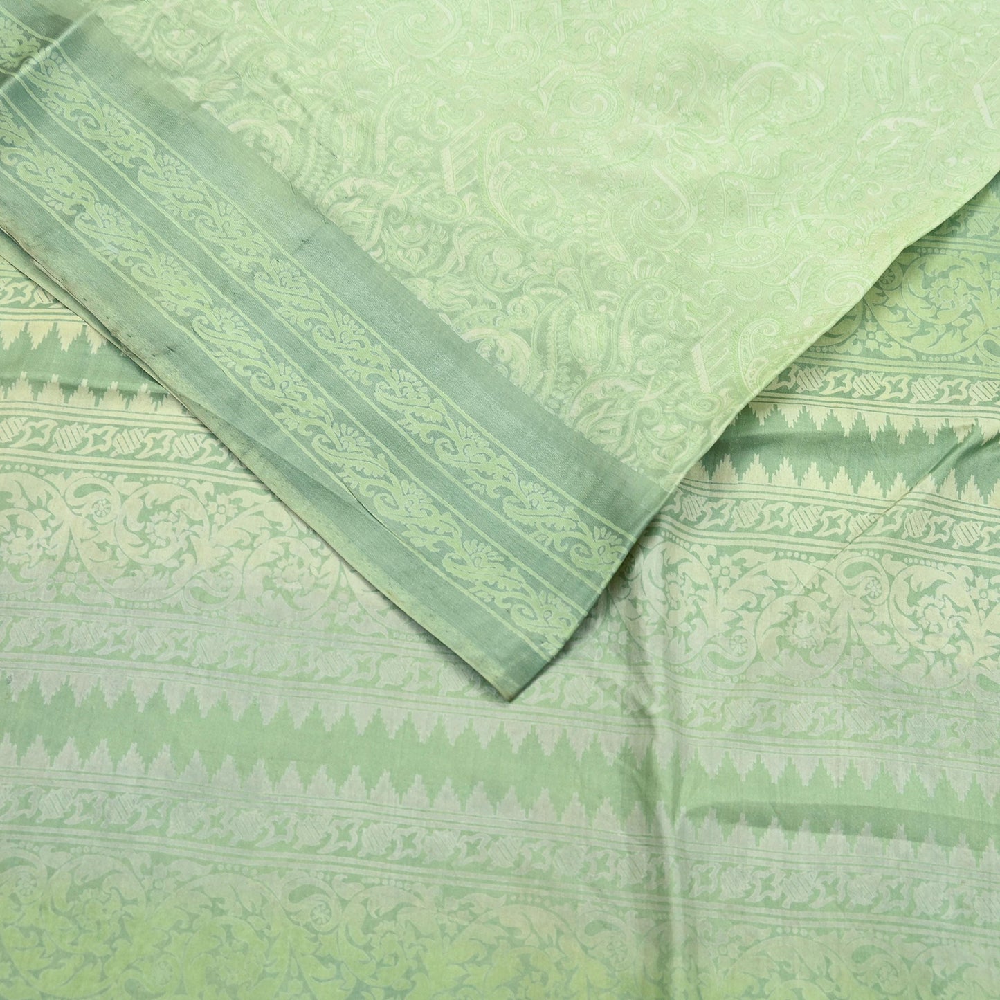 Indian Vintage Sari Green Pure Silk Printed Sarees 5yd Sewing Craft Fabric Dress Making  Soft Floral Wrap Upcycle Used Quilting Crafting
