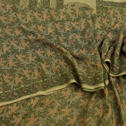 Indian Vintage Sari Green Pure Silk Printed Sarees 5yd Sewing Craft Fabric Dress Making  Soft Floral Wrap Upcycle Used Quilting Crafting